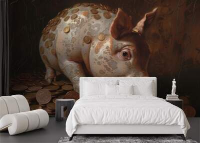 Piggy bank and coins in the Renaissance style Wall mural