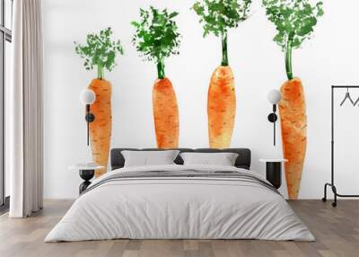 Set of watercolor carrots. Hand drawn illustration isolated. Wall mural