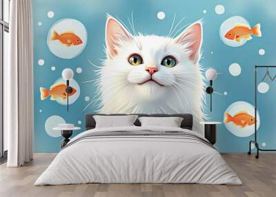 Portrait fluffy cat , smiling cat looking at camera. The cat dreams of food. Wall mural