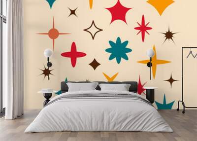 Retro y2k stars set. Futuristic graphic ornaments for decoration Wall mural