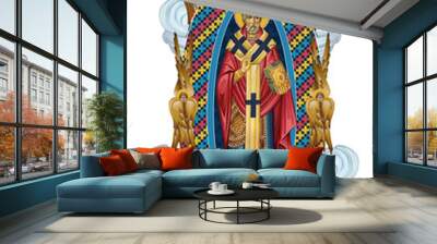 Saint Nicholas of Myra. Illustration with angels and seraphim in heaven in Byzantine style Wall mural