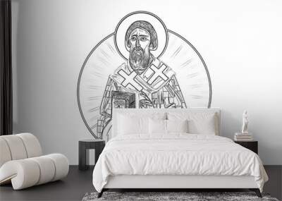 Saint Sava serbian. Coloring page in Byzantine style on white background Wall mural