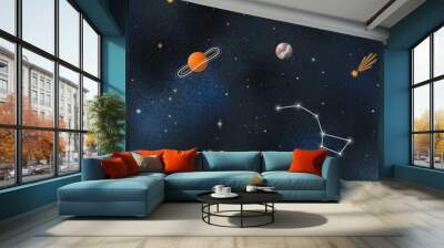 Seamless space pattern with constellations, stars, planets and Moon Wall mural