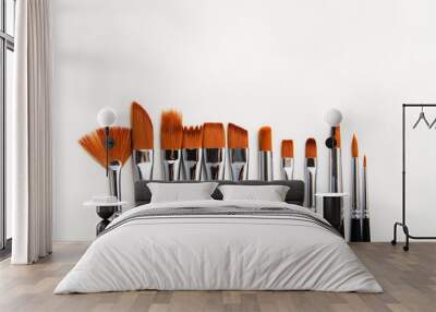 set of red brushes for the artist, isolate on a white background Wall mural