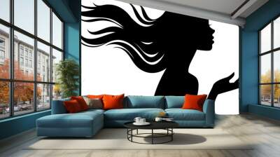 Silhouette of beautiful girl in profile with long hair Wall mural