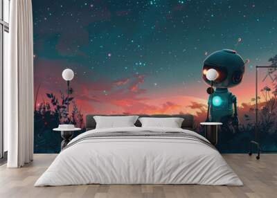 Starry Twilight Sky and Contemplative Robot Wall mural