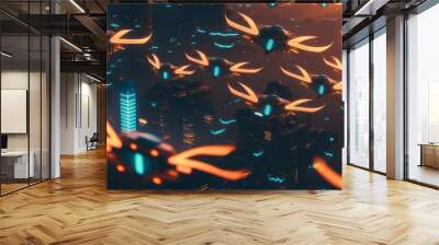 Drone Swarm: Aerial Choreography Illuminates Smart City Wall mural