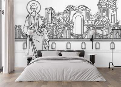 Thomas Becket. Coloring page in Byzantine style Wall mural