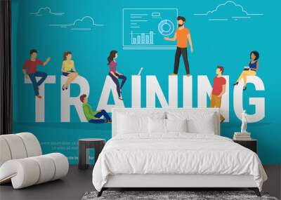 training concept illustration of young people attending the professional training with skilled instr Wall mural