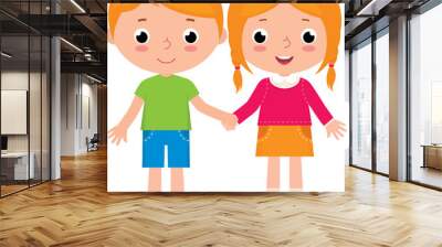 Two friends boy and girl isolated on white  Wall mural