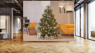 New year tree in modern office  interior with christmas decoration	 Wall mural