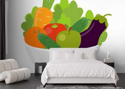 Vegetables on a plate. Healthy food concept. Vegan, vegetarian. Vector illustration. Wall mural