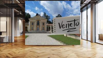 Villa Barbaro designed by Andrea Palladio architect, year 1560, in Maser, Veneto, Italy. View with calligraphic inscription 