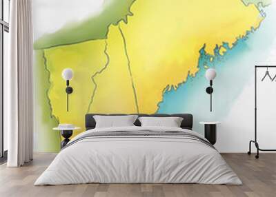 Watercolor map of New England USA Wall mural