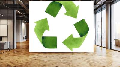 watercolor recycling sign isolated on white background. hand drawn reuse symbol for ecological desig Wall mural