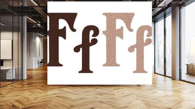 Western retro Latin ABC. Classic elements with leather texture on white background. Letter F Wall mural