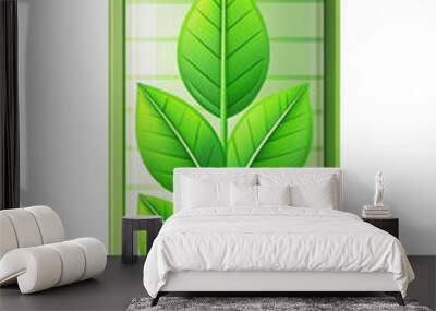 green rechargeable electric battery on a white background, plant leaves, technology, illustration, ecology, energy, power, device, science, environmental protection, safety, electricity, eco-friendly Wall mural