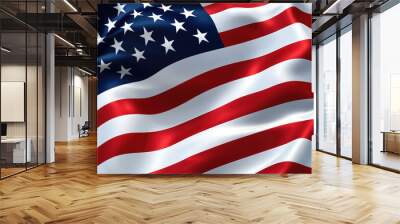 waving red blue american flag with stripes and stars on white background, space for text, copyspace, patriotism, usa, country symbol, state, politics, elections, america Wall mural