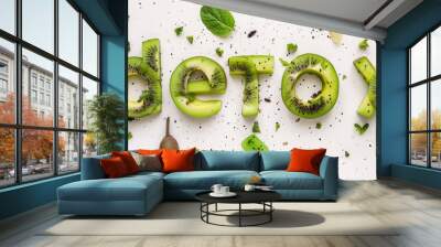 word detox made from green avocado and kiwi on a white background, healthy eating, smoothie, food, fruit, tasty treat, healthy breakfast, weight loss, diet, nutrition Wall mural