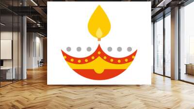 Flat design Diwali diya with a simple pattern, traditional festival symbol Wall mural