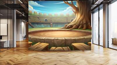 Natural Arena with Giant Tree and Sunlit Sky, Battle Arena Game Background Wall mural