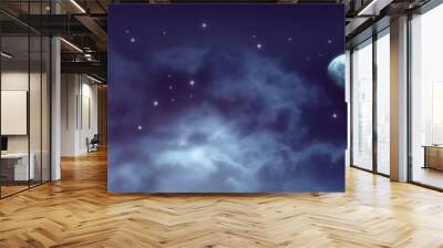 Cosmic background of night sky with stars, mysterious clouds and moon. Moon is taken by me with my camera. Wall mural