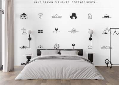 Set of vector hand drawn icons. Property rental theme. Wall mural