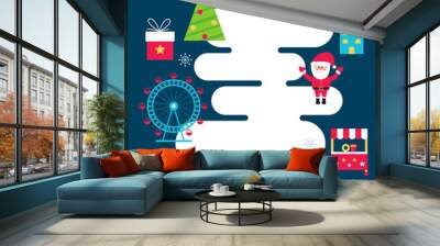 Winter Holidays Town Poster. Santa, Food Stalls and Christmas Tree. Wall mural