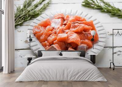 raw chopped pieces of salmon Wall mural