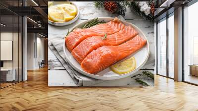 raw salmon fillet in a Christmas composition Wall mural