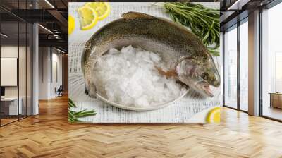 raw trout whole on a light background Wall mural