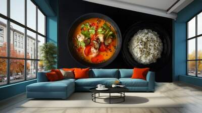 tom yam on a black background Wall mural