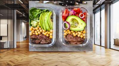 Healthy meal prep containers with chickpeas, goose meat Wall mural