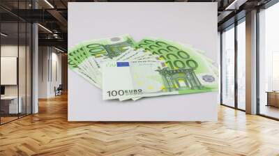 100 euro bills euro banknotes money. European Union Currency.  Isolated background. Wall mural