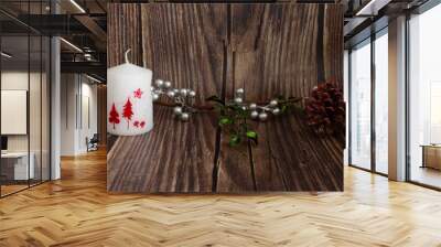 Christmas composition on wood background Wall mural