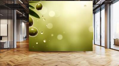 Olive bubble with water droplets on it, representing air and fluidity. Web banner with copy space for photo text or product, blank empty copyspace Wall mural