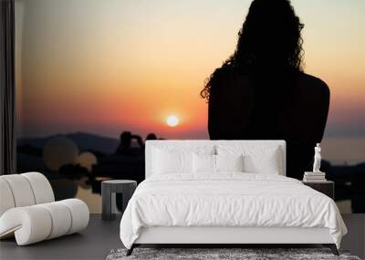 People watching sunset, Santorini, Greece Wall mural