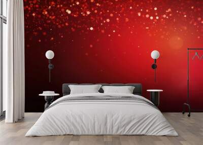 Red banner dark bokeh particles glitter awards dust gradient abstract background. Futuristic glittering in space on red background blank empty with copy  Wall mural