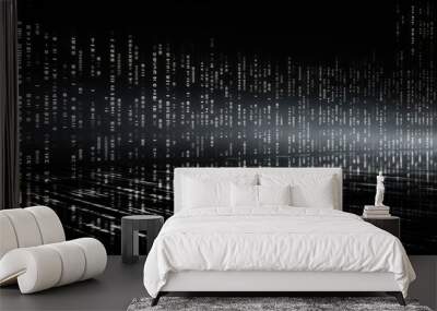 Silver binary code on dark, creating an atmosphere of data technology and cyber security. Focus on the binary number texture with copy space Wall mural