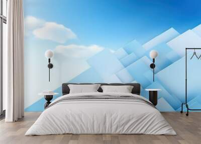 Sky Blue background with geometric shapes and shadows, creating an abstract modern design for corporate or technology-inspired design Wall mural