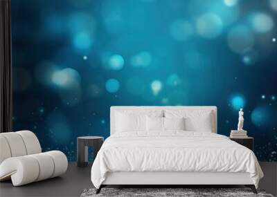 Sky Blue banner dark bokeh particles glitter awards dust gradient abstract background. Futuristic glittering in space on sky blue background blank empty Wall mural