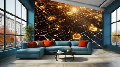 Smooth background in gold with some light grey infrastructure symbols and connections technology background Wall mural