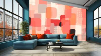 Super cool retro modern trendy checkery soft Coral colors irregular cartoonish pattern Wall mural