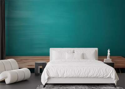 Teal background with a wooden table, product display template. teal background with a wood floor. Teal and white photo of an empty room  Wall mural