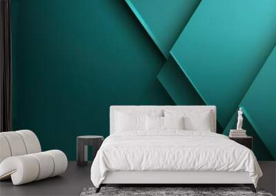 Teal background with geometric shapes and shadows, creating an abstract modern design for corporate or technology-inspired designs with copy  Wall mural