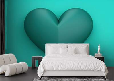 Teal heart isolated on background, flat lay, vecor illustration Wall mural