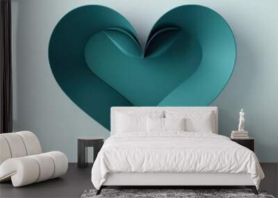 Teal heart isolated on background, flat lay, vecor illustration Wall mural