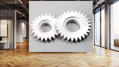 Three white gears on a Gray background, laid flat, copy space concept for business technology and development in the abstract vector with copy space for photo Wall mural