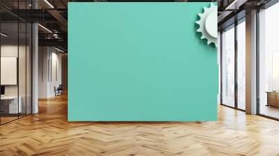 Three white gears on a Mint Green background, laid flat, copy space concept for business technology and development in the abstract vector with copy space  Wall mural