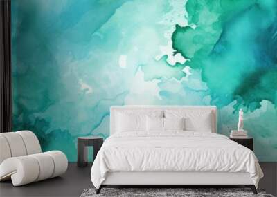 Turquoise watercolor background texture soft abstract illustration blank empty with copy space for product design or text copyspace mock-up template  Wall mural